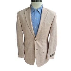 Jos. A. Bank Tropical Blend Linen Wool Blazer Tan Orange Houndstooth Sz 36 S NEW